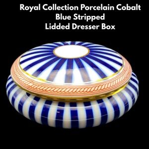 Royal Collection Porcelain Cobalt Blue Stripped Lidded Dresser Box